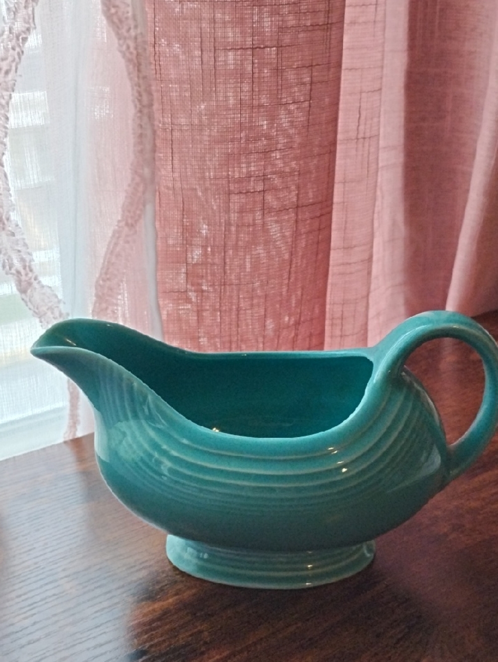 Fiestaware Turquoise Gravy Boat with Ribbed Design
